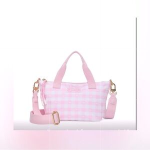 PINK Victoria's Secret Pink Gingham Crossbody Tote with Gold Hardware